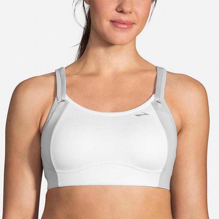 Brooks Womens Fiona Sports Running Bra - White (147892-GAF)